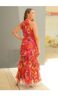 Julia Jordan FIHAD- Long Floral Hi Neck Dress with Shutters