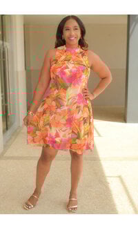 Signature FlAVIA- Floral Mock Neck with Tie Overlay