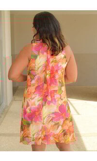 Signature FlAVIA- Floral Mock Neck with Tie Overlay