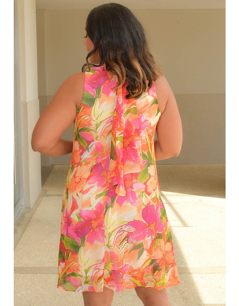 Signature FlAVIA- Floral Mock Neck with Tie Overlay
