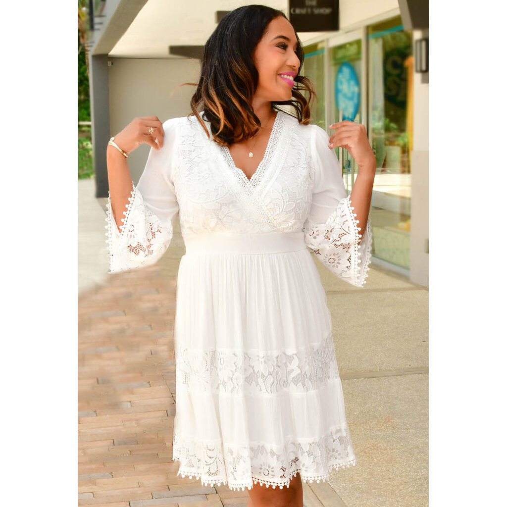 GITEMS- Long Sleeve Dress with Crochet Sleeves