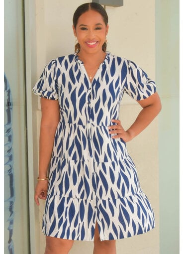 MLLE Gabrielle KALINDA- Printed Frill Neck Button Down Dress