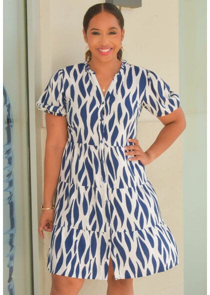 MLLE Gabrielle KALINDA- Printed Frill Neck Button Down Dress