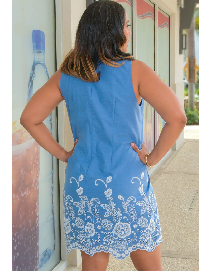 Signature KALINDI- Frill V Neck Dress with Embroidery Hem