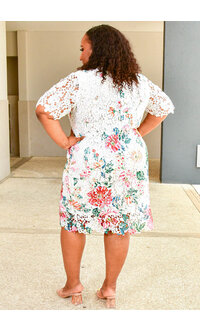 Nina Leonard CARRIE-Plus Size Printed Short Sleeve Round Neck Dress