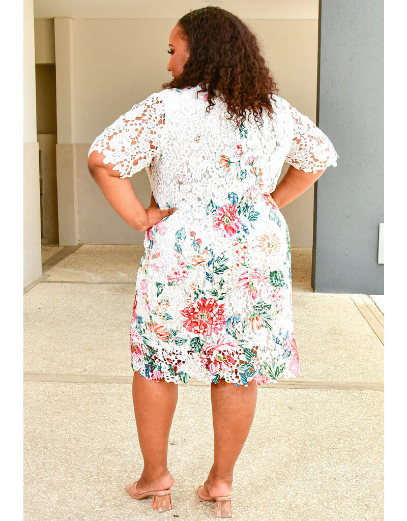 Nina Leonard CARRIE-Plus Size Printed Short Sleeve Round Neck Dress