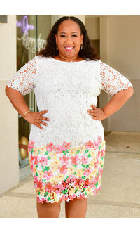 Nina Leonard COLE- Plus Size Dress with Floral Bottom