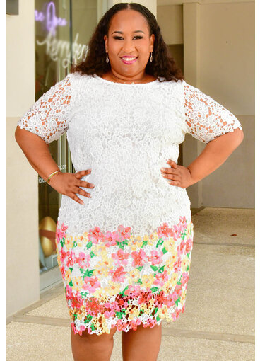 Nina Leonard COLE- Plus Size Dress with Floral Bottom
