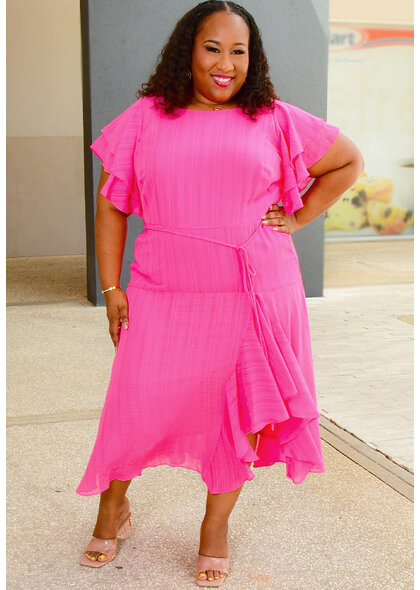 Maison Tara FIERAN- Plus Size Dress Long Double Frill Sleeve