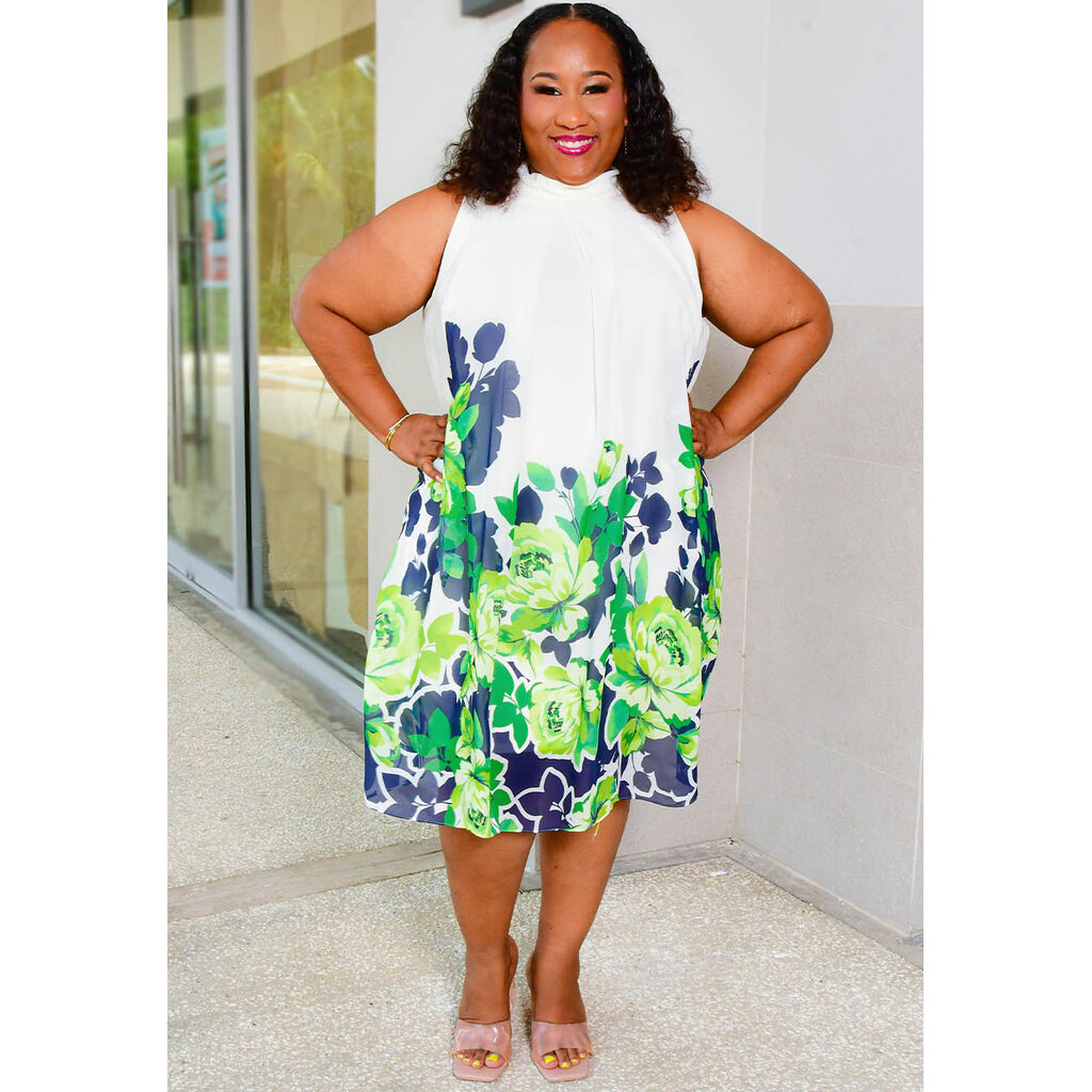 FLAVIA- Plus Size Mock Neck Overlay Dress