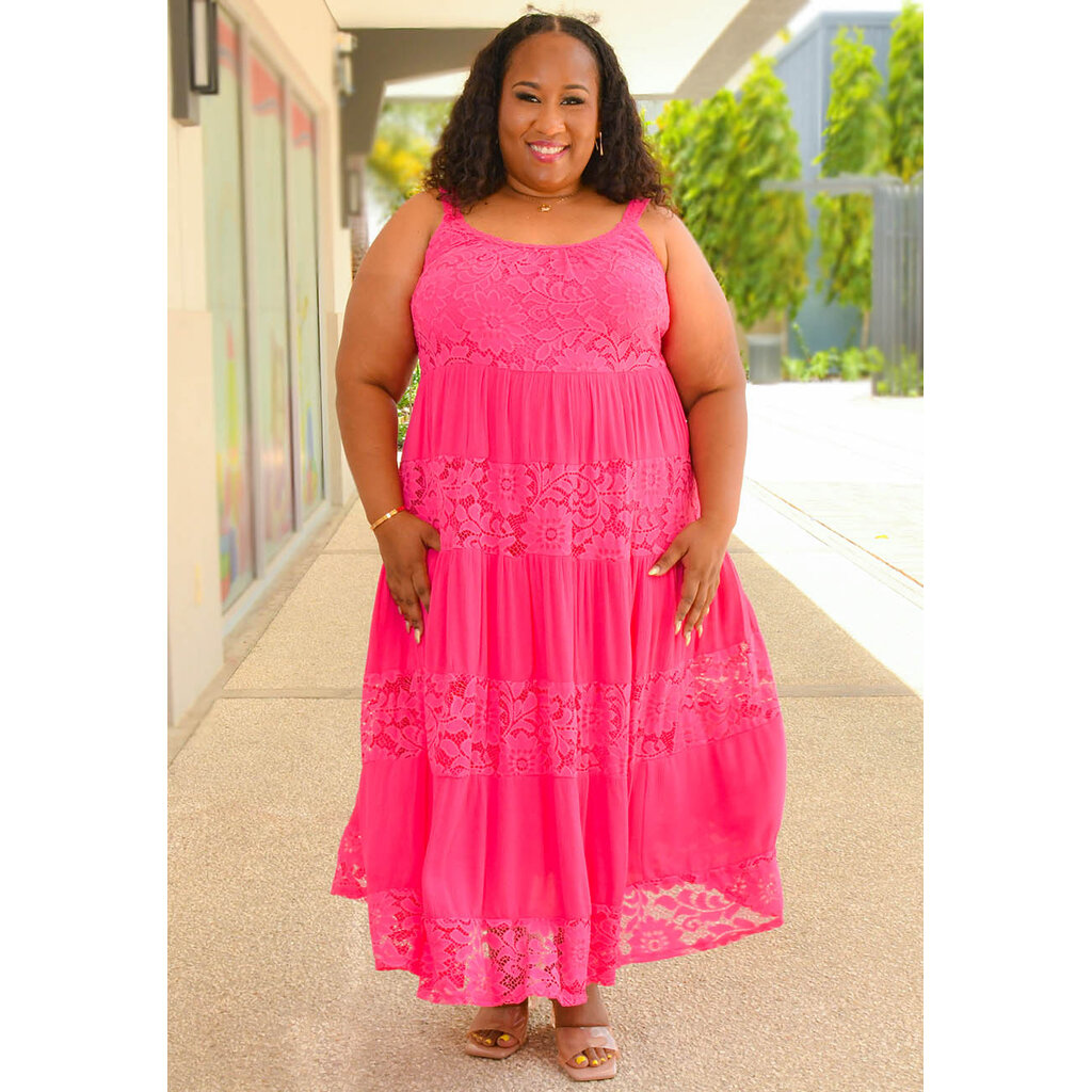 GELINA- Long Plus Size Patch Lace Dress