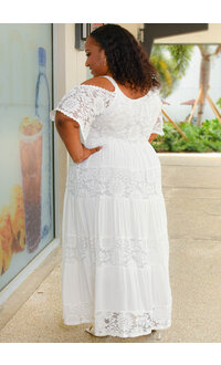 Signature GIZZLE- Plus Size Long Cold Shoulder Lace Patch Dress
