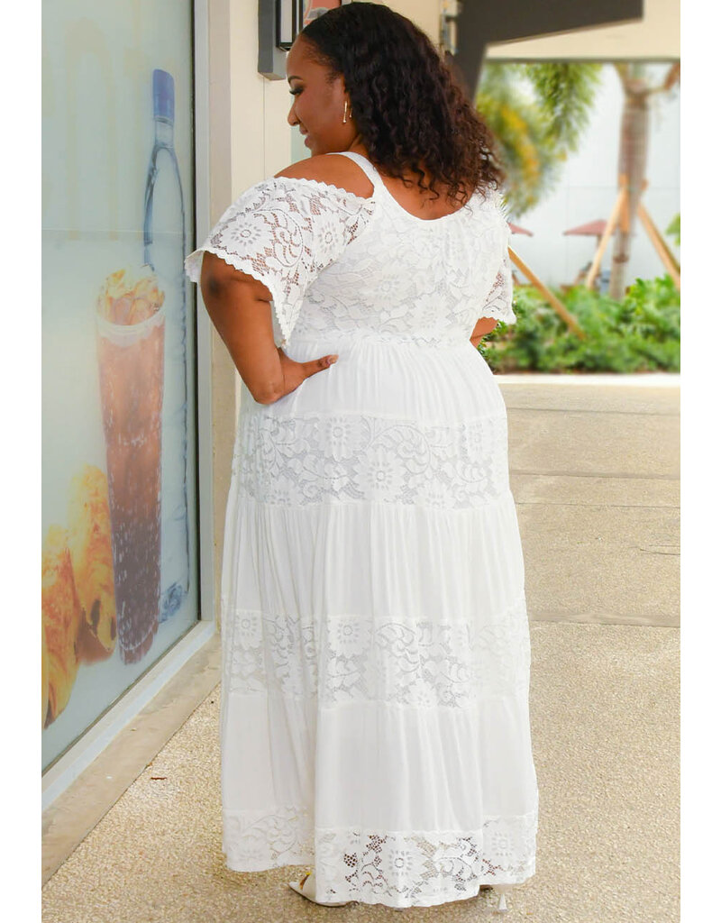 Signature GIZZLE- Plus Size Long Cold Shoulder Lace Patch Dress