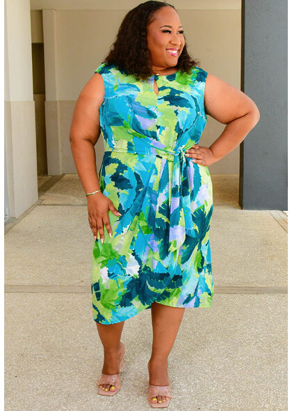 IMEA- Plus Size Printed Armhole Dress