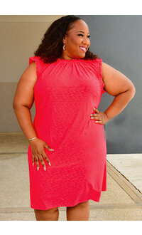 IRAH- Plus Size Dress with Frill Neck & Arms