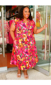 Julia Jordan KAKA- Plus Size Floral Button Down Dress