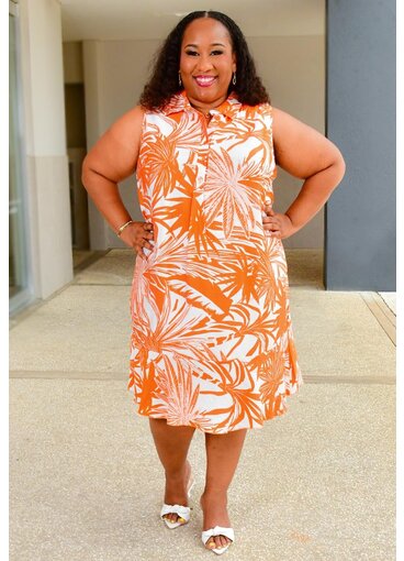 MLLE Gabrielle KASHVI- Plus Size Printed Armhole Dress