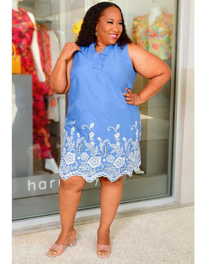 Signature KEVICA- Plus Size Armhole Dress with Embroidery Hem