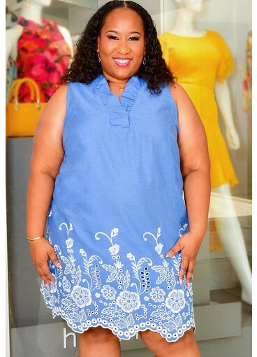 Signature KEVICA- Plus Size Armhole Dress with Embroidery Hem
