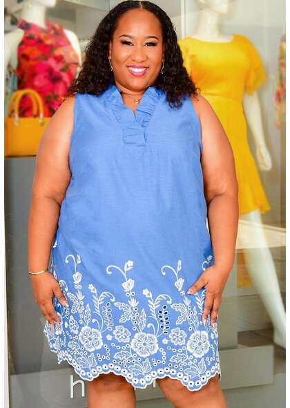 Signature KEVICA- Plus Size Armhole Dress with Embroidery Hem