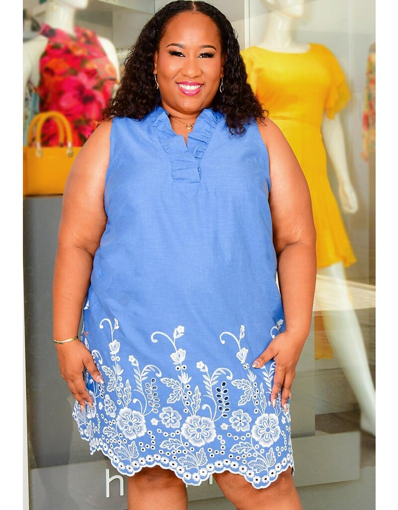 Signature KEVICA- Plus Size Armhole Dress with Embroidery Hem