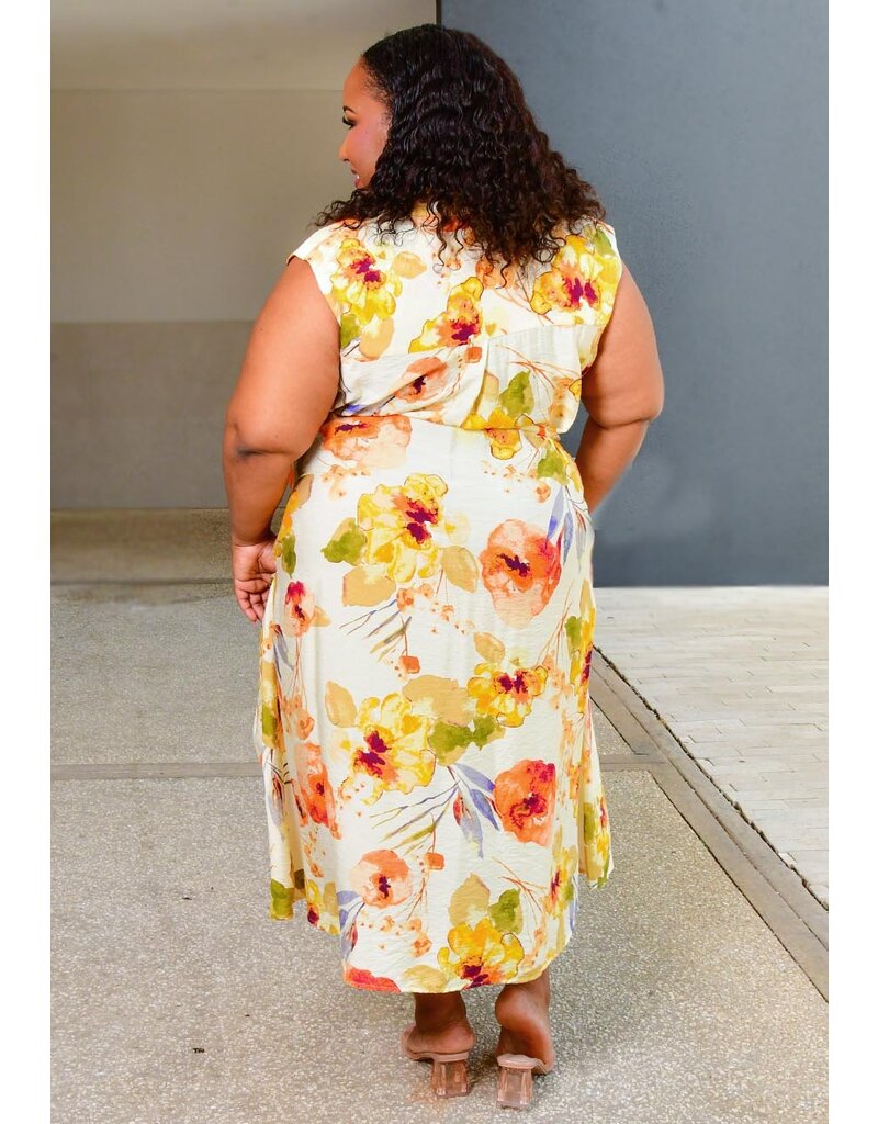 KIENA- Plus Size Floral Button Down Dress with Band