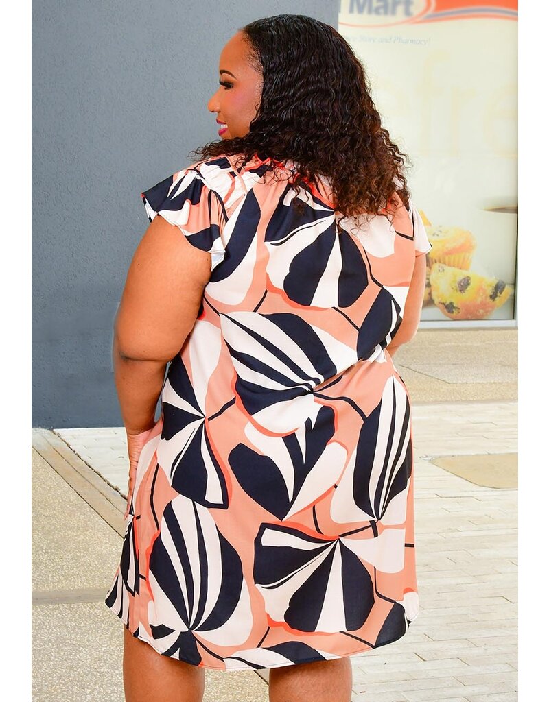 Signature KLYER- Plus Size Printed Frill Neck Dress