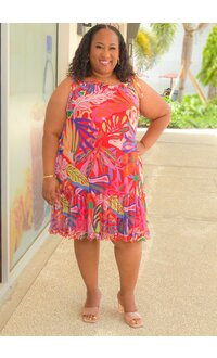 Signature MANDIE- Plus Size Printed Tie Strap Dress with Frill Hem