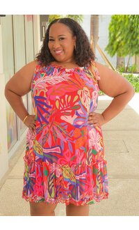 Signature MANDIE- Plus Size Printed Tie Strap Dress with Frill Hem