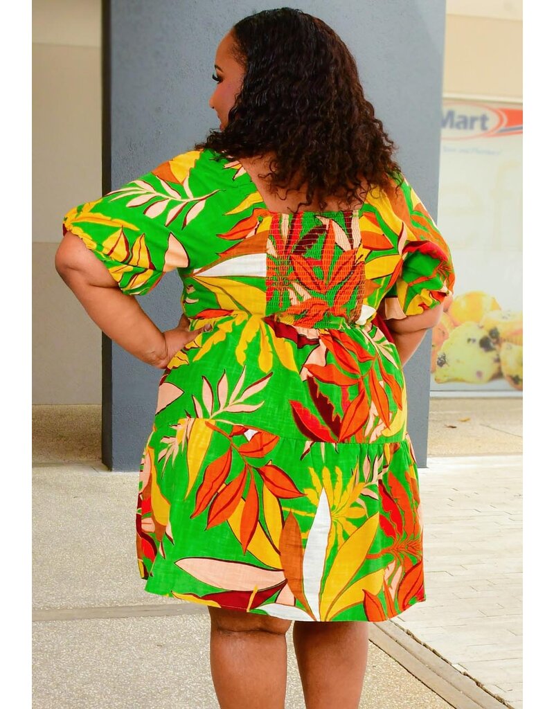 MLLE Gabrielle NIASHA- Plus Size Printed Puff Sleeve Dress