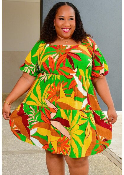 MLLE Gabrielle NIASHA- Plus Size Printed Puff Sleeve Dress
