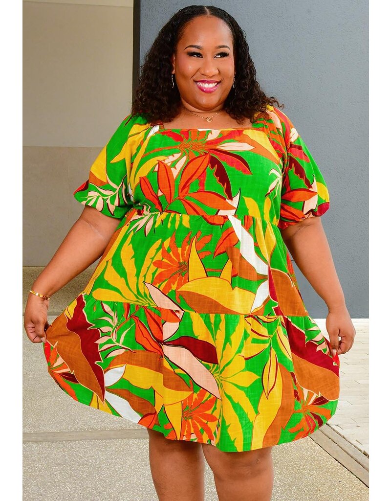 MLLE Gabrielle NIASHA- Plus Size Printed Puff Sleeve Dress