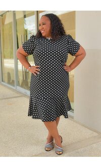 Shelby & Palmer RATON- Plus Size Polka Dot Frill Hem Dress