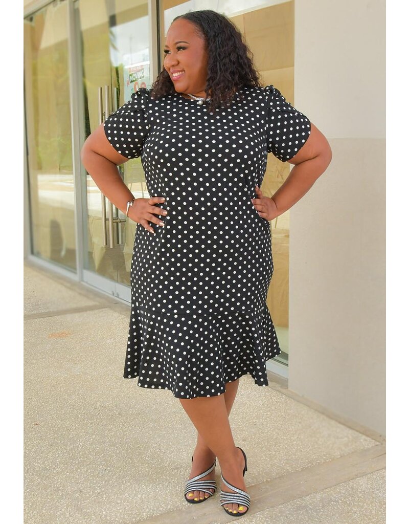 Shelby & Palmer RATON- Plus Size Polka Dot Frill Hem Dress