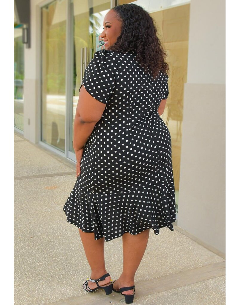 Shelby & Palmer RATON- Plus Size Polka Dot Frill Hem Dress