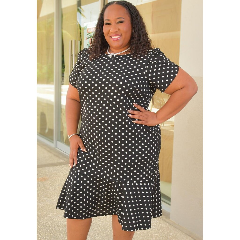 RATON- Plus Size Polka Dot Frill Hem Dress