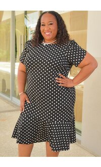 Shelby & Palmer RATON- Plus Size Polka Dot Frill Hem Dress