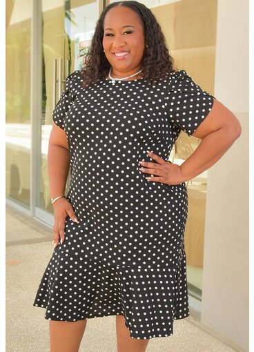 Shelby & Palmer RATON- Plus Size Polka Dot Frill Hem Dress