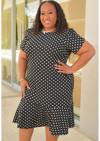 Shelby & Palmer RATON- Plus Size Polka Dot Frill Hem Dress