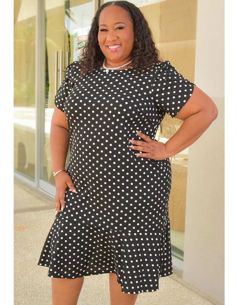 Shelby & Palmer RATON- Plus Size Polka Dot Frill Hem Dress