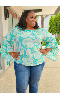 MLLE Gabrielle VAIRA- Plus Size Printed Trumpet Sleeve Top
