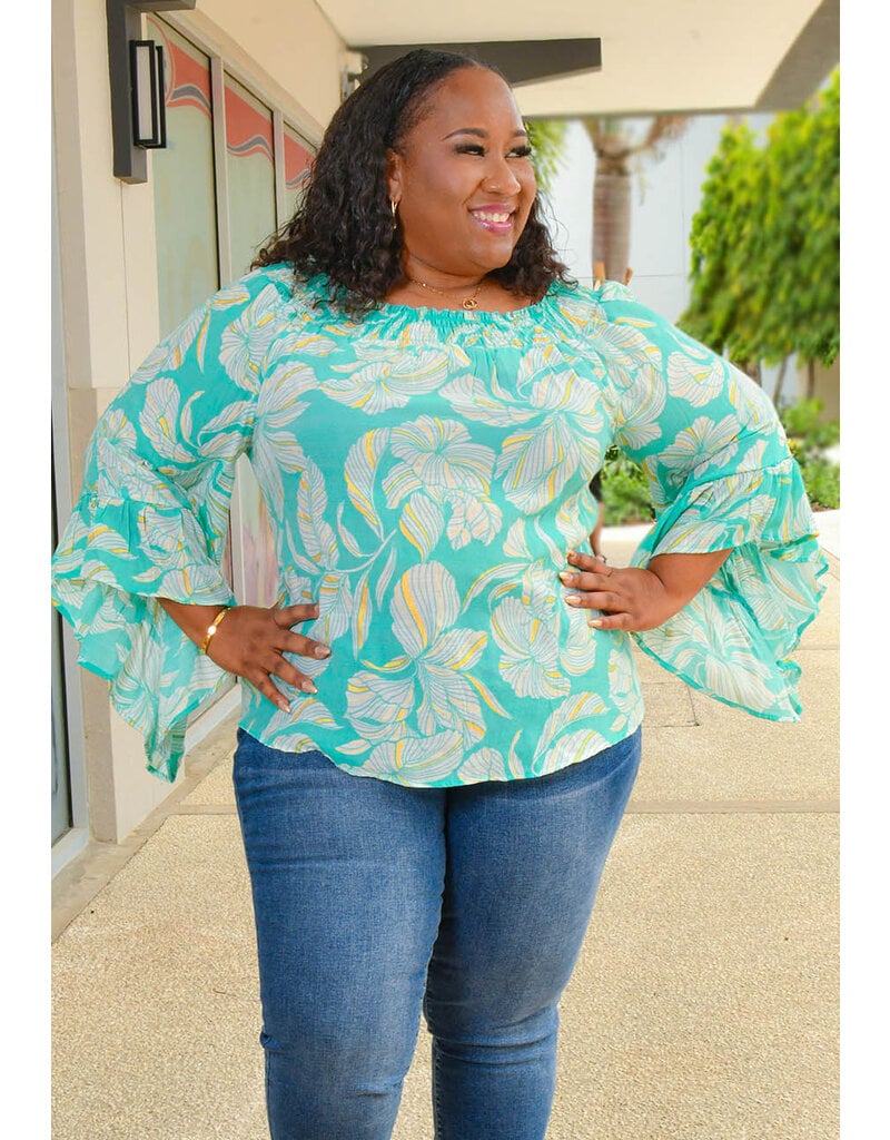 MLLE Gabrielle VAIRA- Plus Size Printed Trumpet Sleeve Top