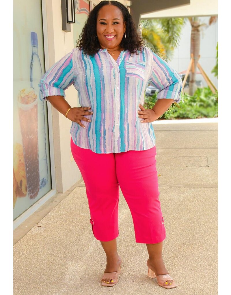 ZAC & RACHEL VARESH- Plus Size Printed Button Down Top with Sleeves