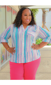 ZAC & RACHEL VARESH- Plus Size Printed Button Down Top with Sleeves