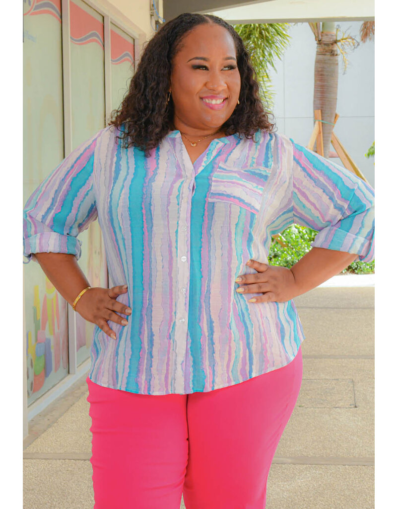 ZAC & RACHEL VARESH- Plus Size Printed Button Down Top with Sleeves
