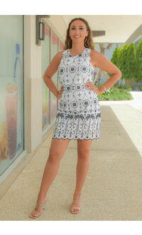 KEMMA- Armhole Round Neck Dress with Embroidery