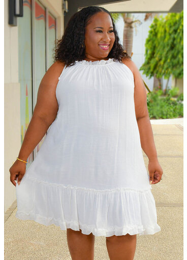 Signature GIANNI- Plus Size Solid Hi-Neck Dress with Tie Straps