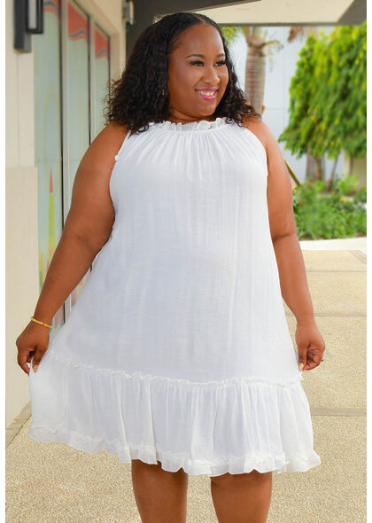Signature GIANNI- Plus Size Solid Hi-Neck Dress with Tie Straps
