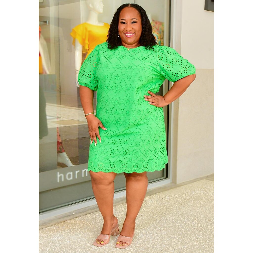 KOVON- Plus Size Eyelets Round Neck Dress