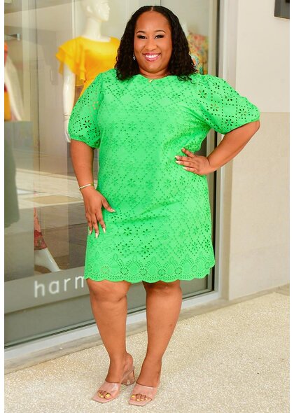 KOVON- Plus Size Eyelets Round Neck Dress